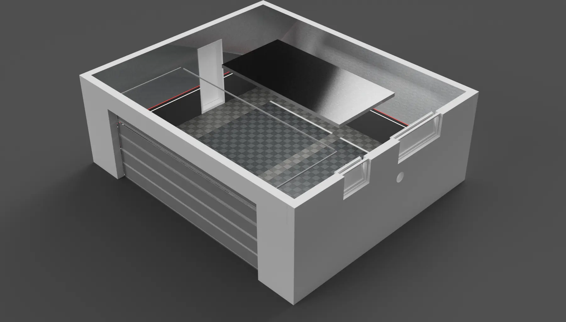 3D-Modell der Daily-Garage von oben mit Bodenaufteilung