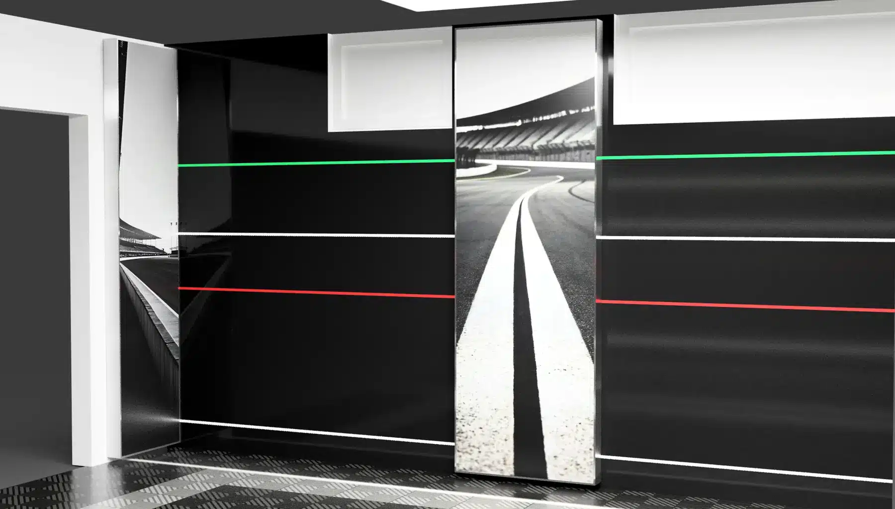 3D-Rendering: Wandgestaltung mit LED-Bild und LED-Linien